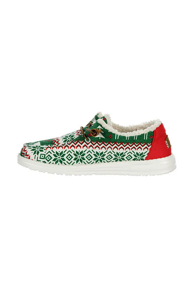 HEYDUDE Women’s Wendy Ugly Sweater Faux Shear Shoes in Green