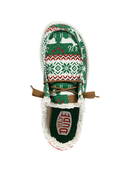 HEYDUDE Women’s Wendy Ugly Sweater Faux Shear Shoes in Green
