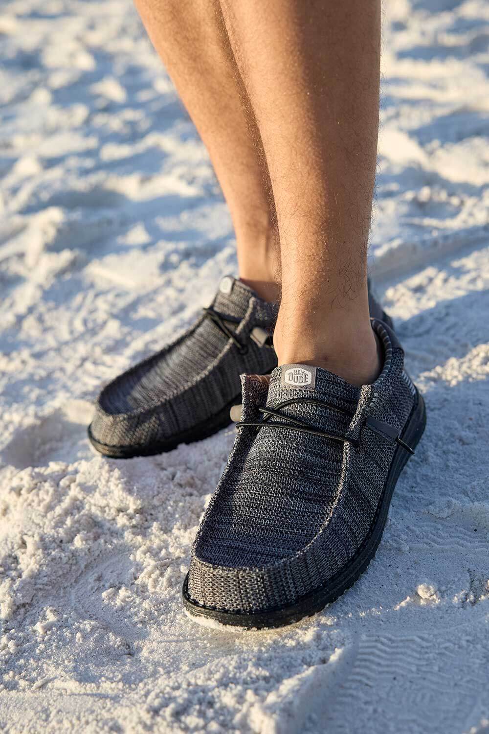 HEYDUDE Men's Wally Stretch Sox Shoes in Granite Grey/Black