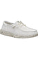 A single white slip-on shoe with a textured mesh upper, matching white laces, and a chunky speckled gray and white platform sole, shown against a plain white background.
