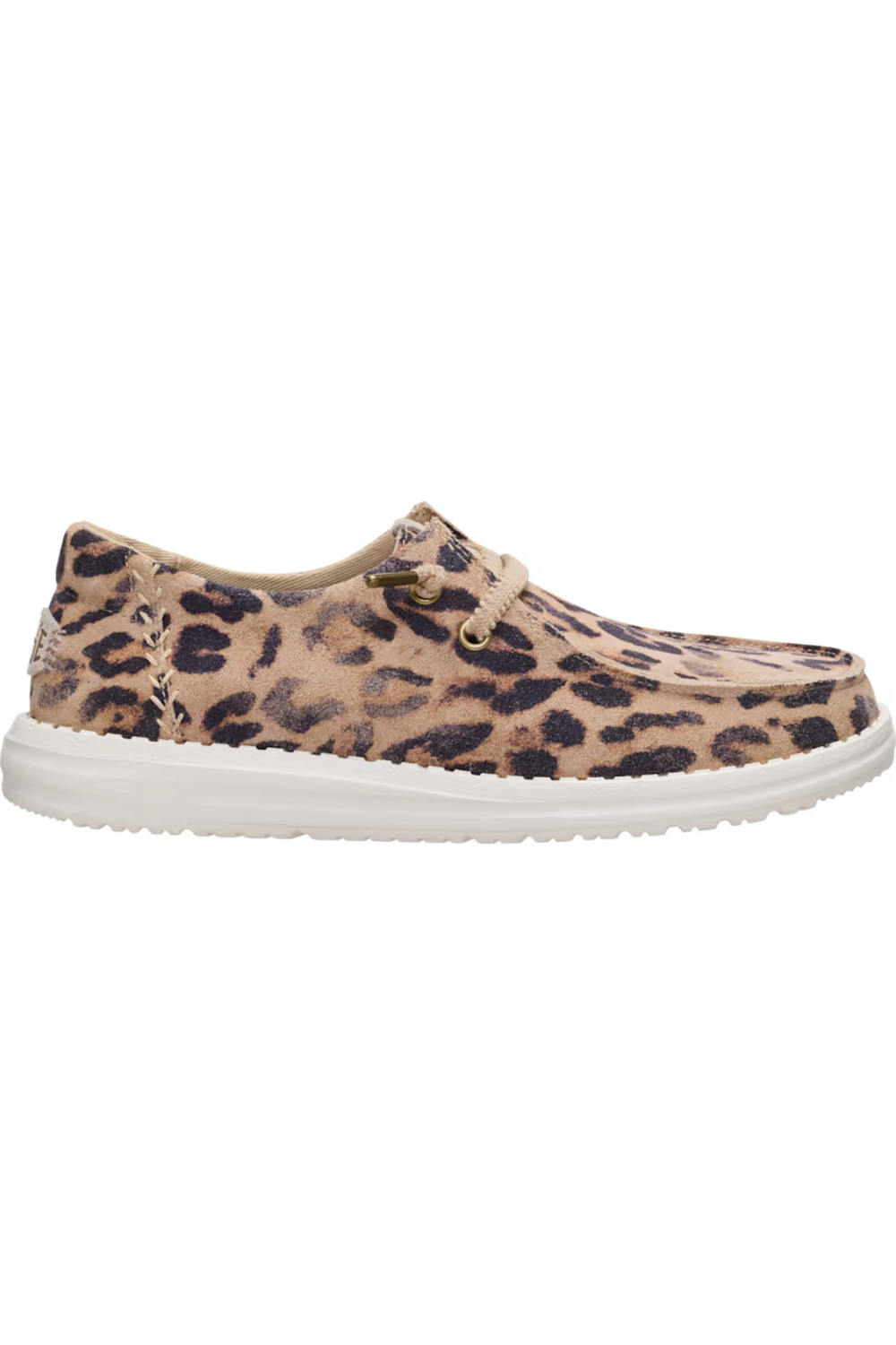 Suede textured slip on shoe, with elastic laces and gold aglets 