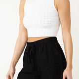 High Waisted Drawstring Shorts for Women in Black 