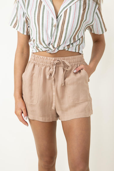 High Waisted Drawstring Shorts for Women in Sand