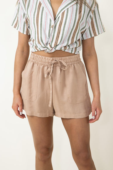 High Waisted Drawstring Shorts for Women in Sand