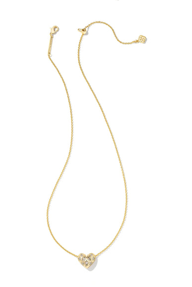Kendra Scott Holland Gold Heart Short Pendant Necklace in White Crystal 