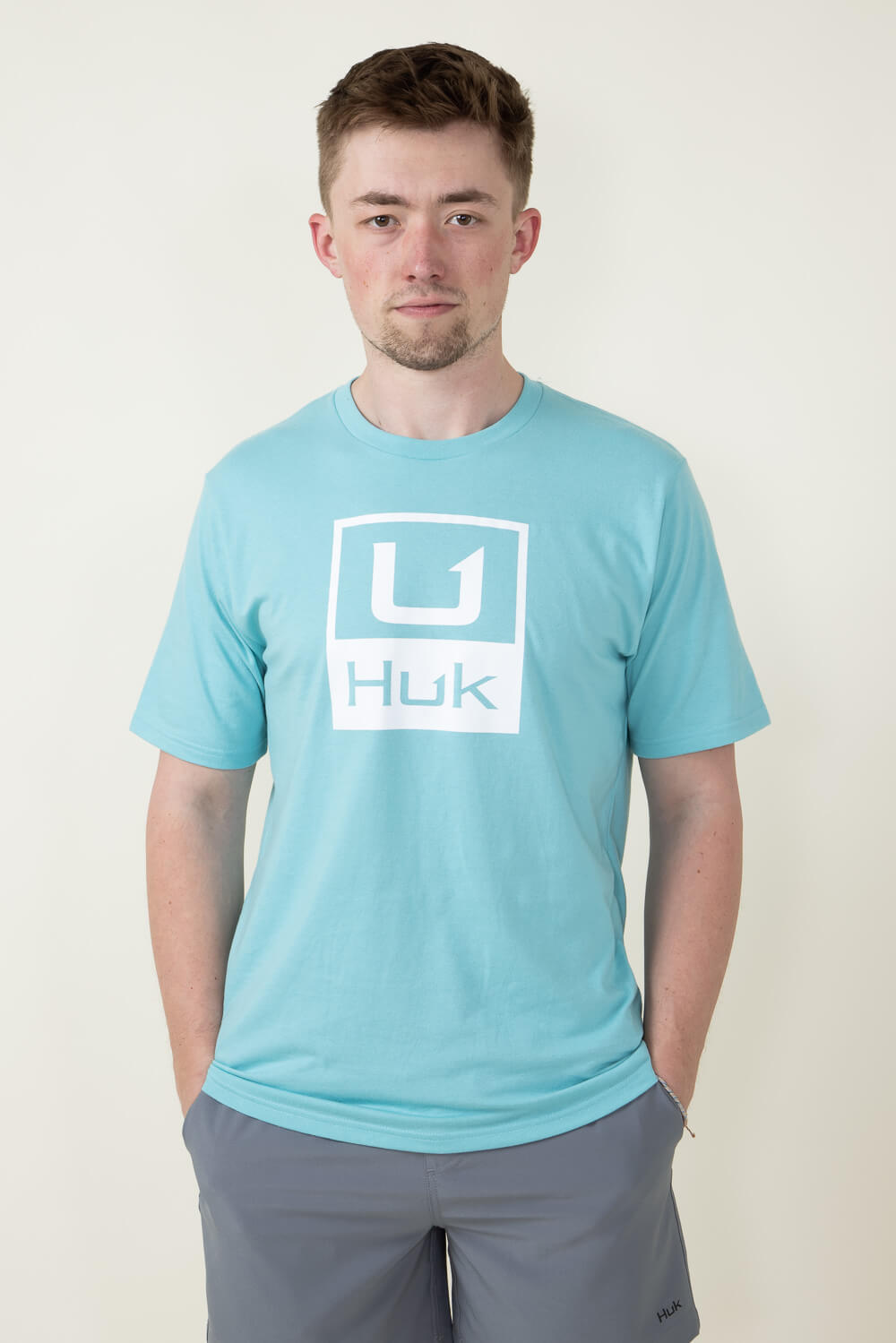 Huk Fishing Huk Stacked Logo T-Shirt for Men in Blue