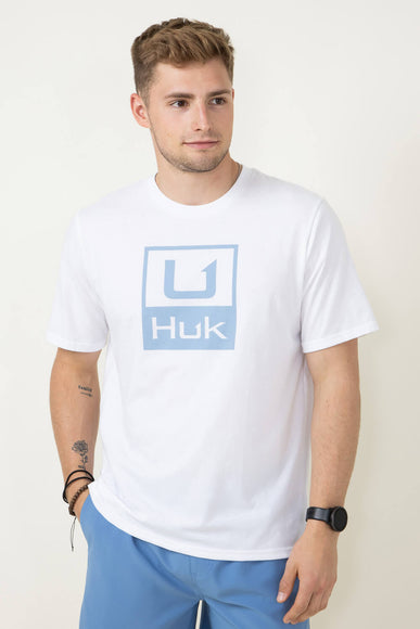 Huk Fishing Huk Stacked Logo T-Shirt for Men in White