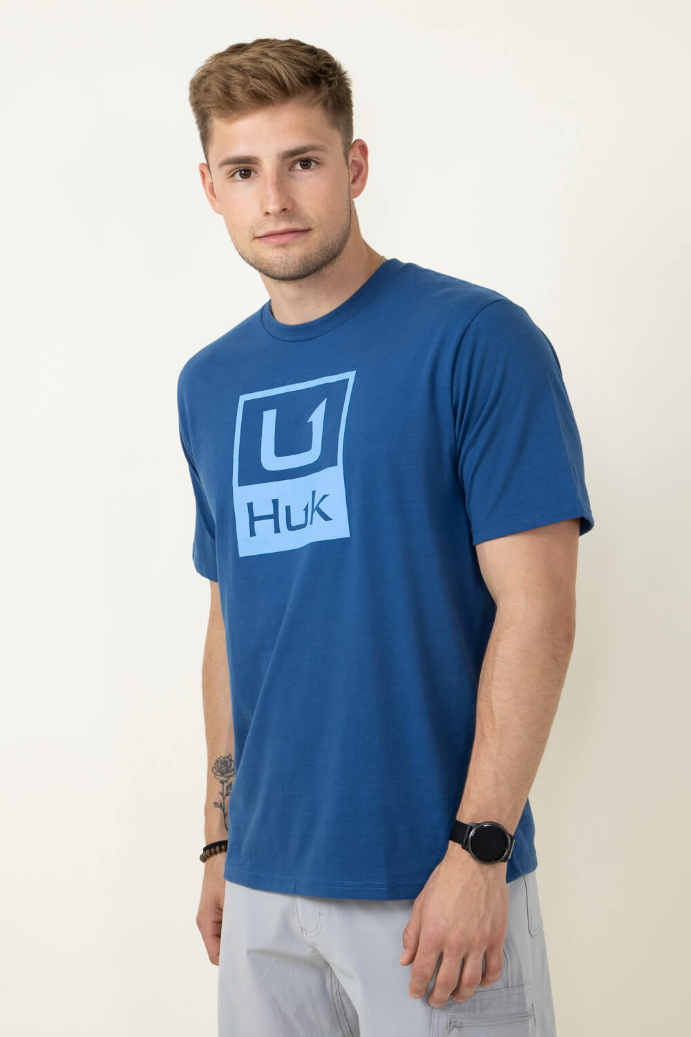 Huk Men's Stacked Logo Tee in Set Sail - L