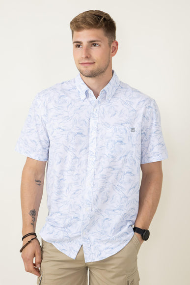 Huk Fishing Kona Fish Chaos Button Down Shirt for Men in White