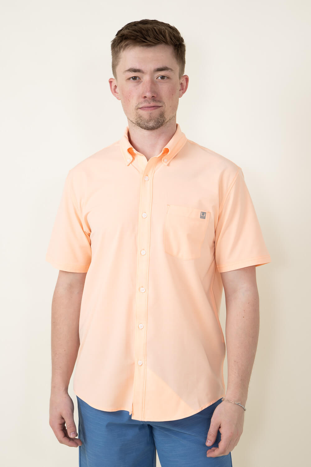 Men's Huk Kona Solid Button Up Shirt 2XLarge Peach Nectar