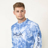 Huk Fishing Pursuit Mossy Oak Long-Sleeve T-Shirt for Men in Blue