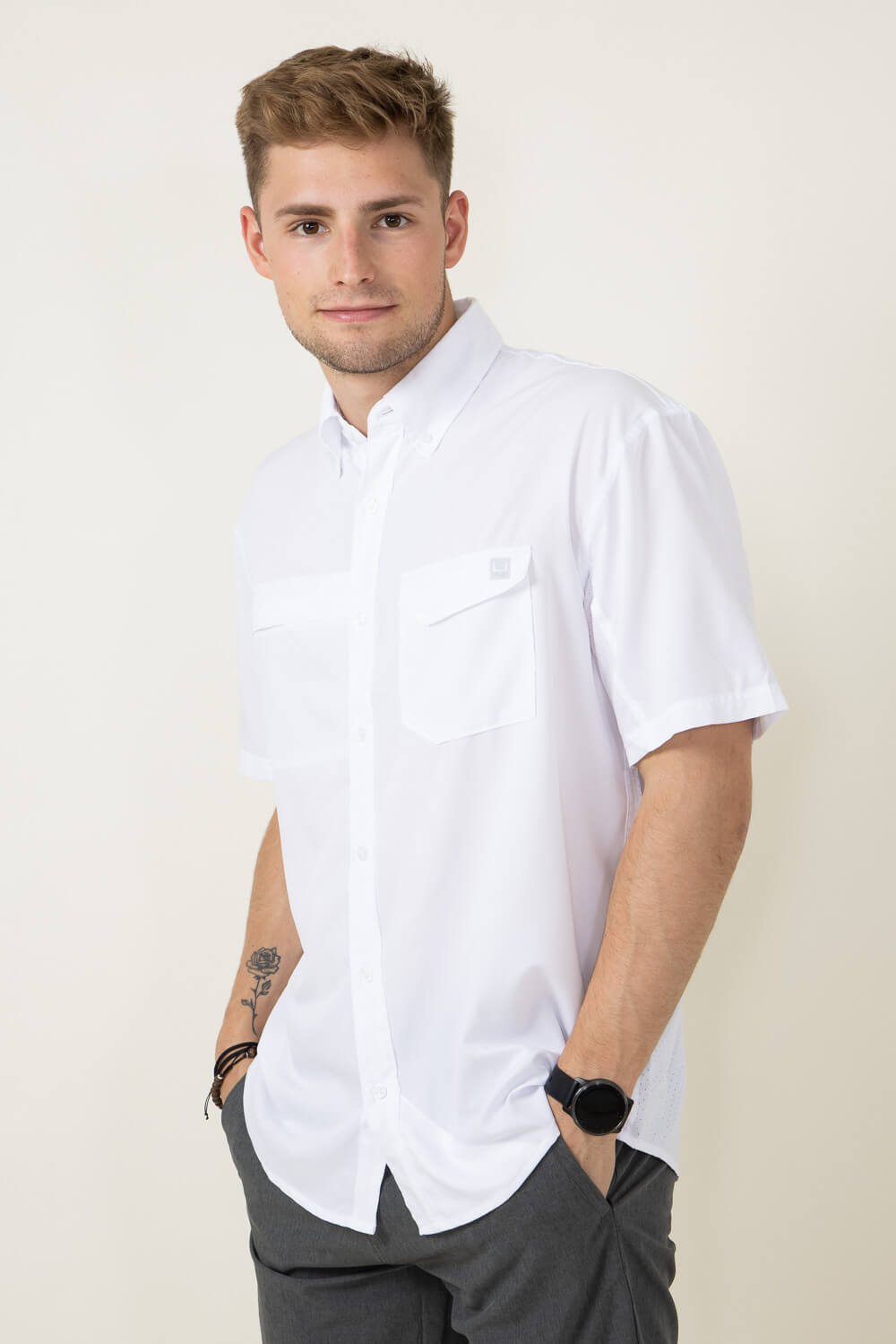 Huk Fishing Tide Point Woven Shirt for Men in White