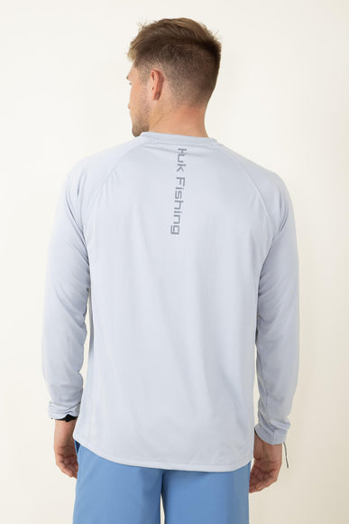 Huk Fishing Vented Pursuit Logo Graphic Long Sleeve Shirt for Men in Grey