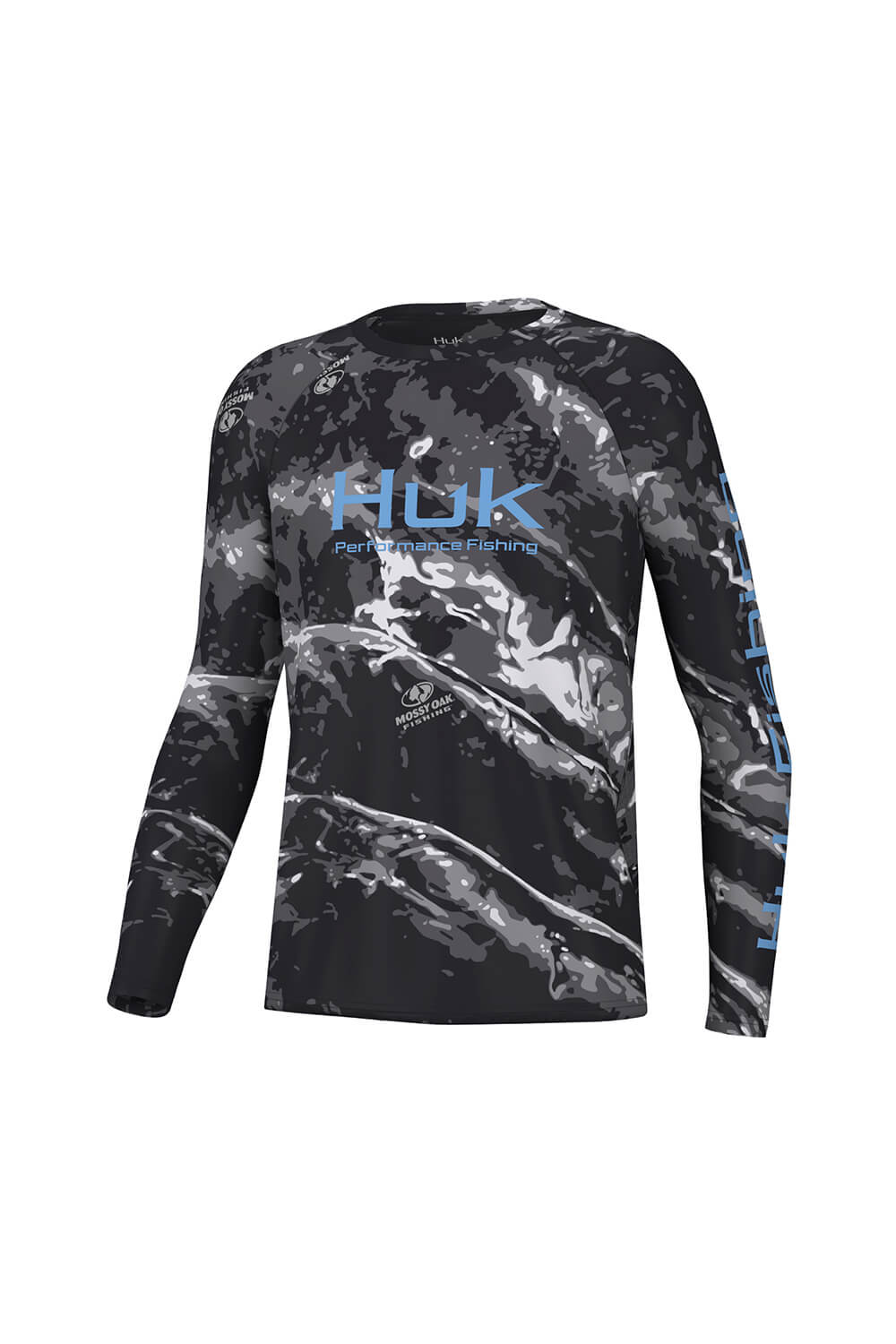 Huk Fishing Youth Pursuit Mossy Oak Crew Long Sleeve T-Shirt for Boys in  Black