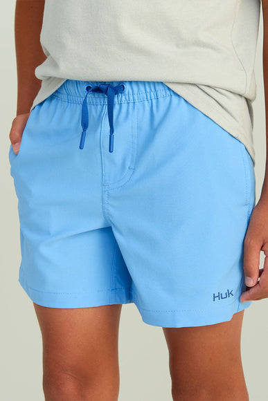 Huk Fishing Youth Pursuit Volley Shorts for Boys in Light Blue