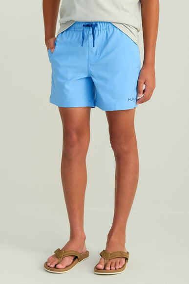 Huk Fishing Youth Pursuit Volley Shorts for Boys in Light Blue