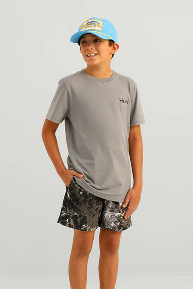 Huk Fishing Youth Badge Series T-Shirt for Boys in Night Owl | H7100088-016-GREY