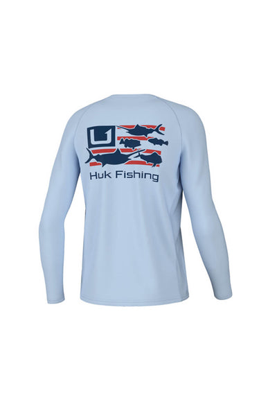 Huk Fishing Youth Pursuit Trophy Flag Long Sleeve T-Shirt for Boys in Blue 