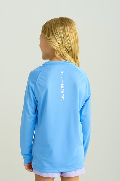 Huk Fishing Youth Pursuit Performance Crew T-Shirt for Girls in Blue
