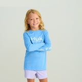 Huk Fishing Youth Pursuit Performance Crew T-Shirt for Girls in Blue