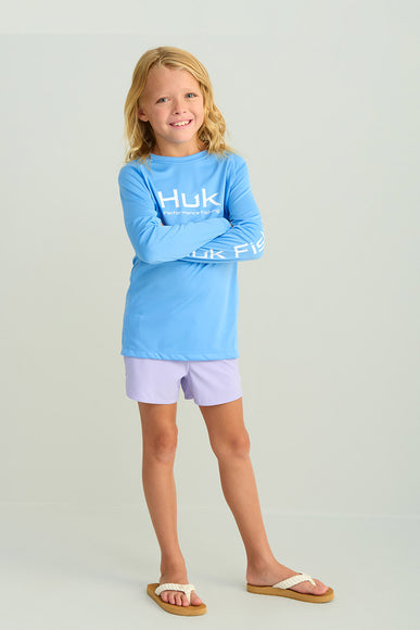 Huk Fishing Youth Pursuit Performance Crew T-Shirt for Girls in Blue