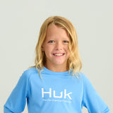 Huk Fishing Youth Pursuit Performance Crew T-Shirt for Girls in Blue