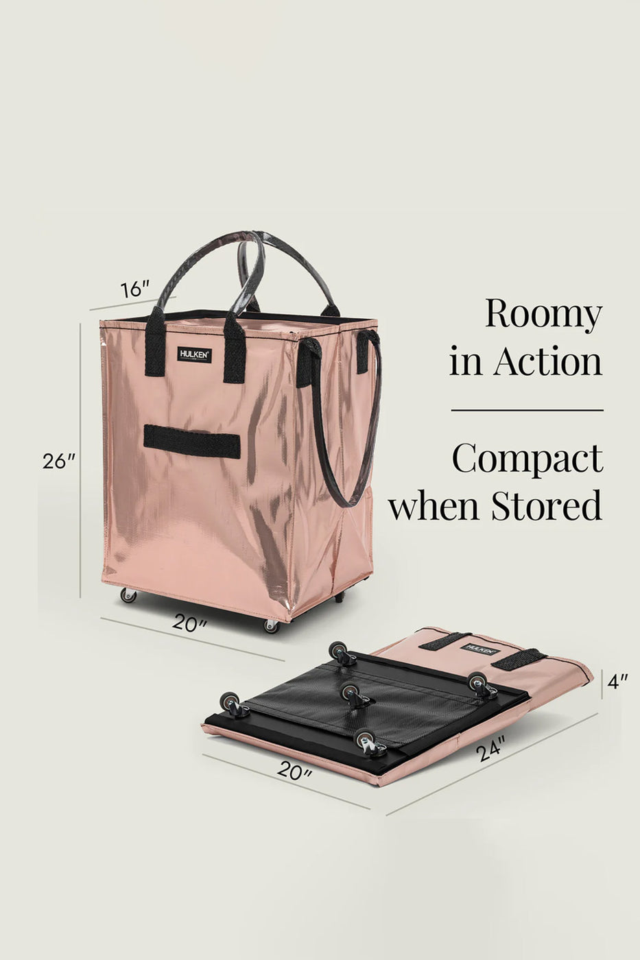 【新品】HULKEN ハルケン ローリング トートバッグ M ローズゴールド Rose Gold Tote Bag | Stylish Foldable Bag on Wheels – Hulken®