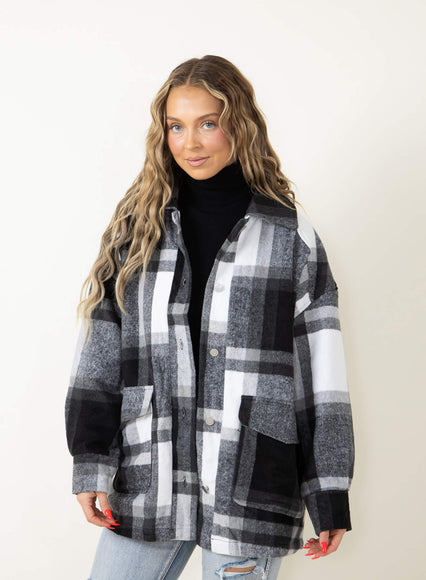 Plaid Shacket for Women in Black