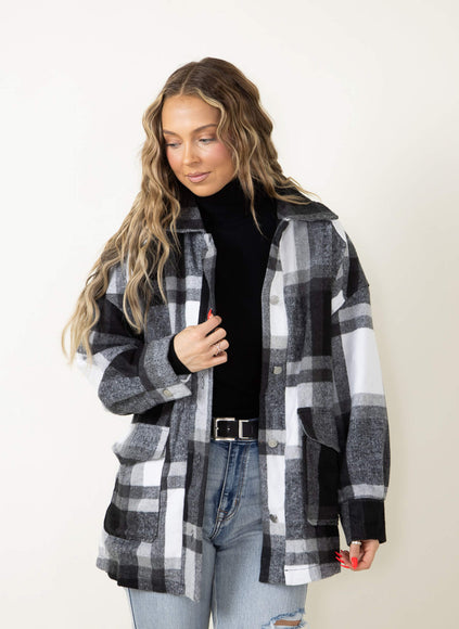 Plaid Shacket for Women in Black
