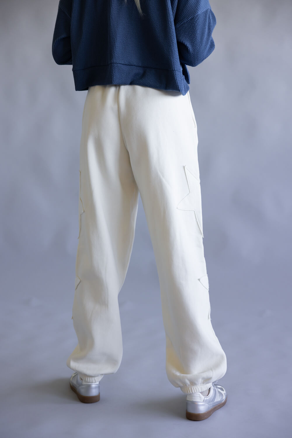 Star Patch Drawstring Jogger Sweatpants for Women in Cream
