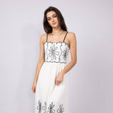 Illa Illa Linen Embroidery Midi Dress for Women in Natural