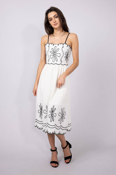 Illa Illa Linen Embroidery Midi Dress for Women in Natural
