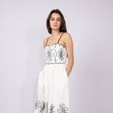 Illa Illa Linen Embroidery Midi Dress for Women in Natural