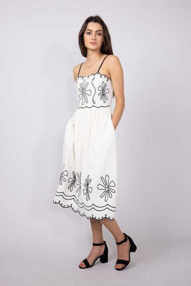 Illa Illa Linen Embroidery Midi Dress for Women in Natural