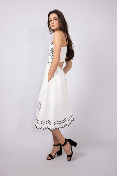 Illa Illa Linen Embroidery Midi Dress for Women in Natural