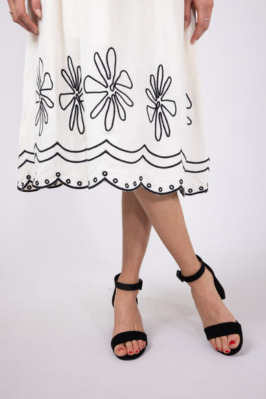 Illa Illa Linen Embroidery Midi Dress for Women in Natural