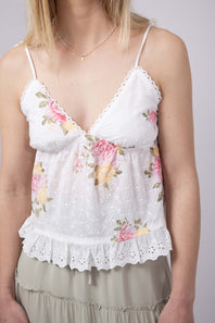 Illa Illa Floral Eyelet Flowy Cami for Women in White