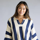 Illa Illa Vertical Stripe Quarter Sleeve Top for Women in Navy
