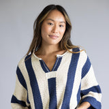 Illa Illa Vertical Stripe Quarter Sleeve Top for Women in Navy