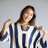 Illa Illa Vertical Stripe Quarter Sleeve Top for Women in Navy