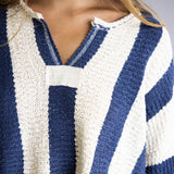 Illa Illa Vertical Stripe Quarter Sleeve Top for Women in Navy