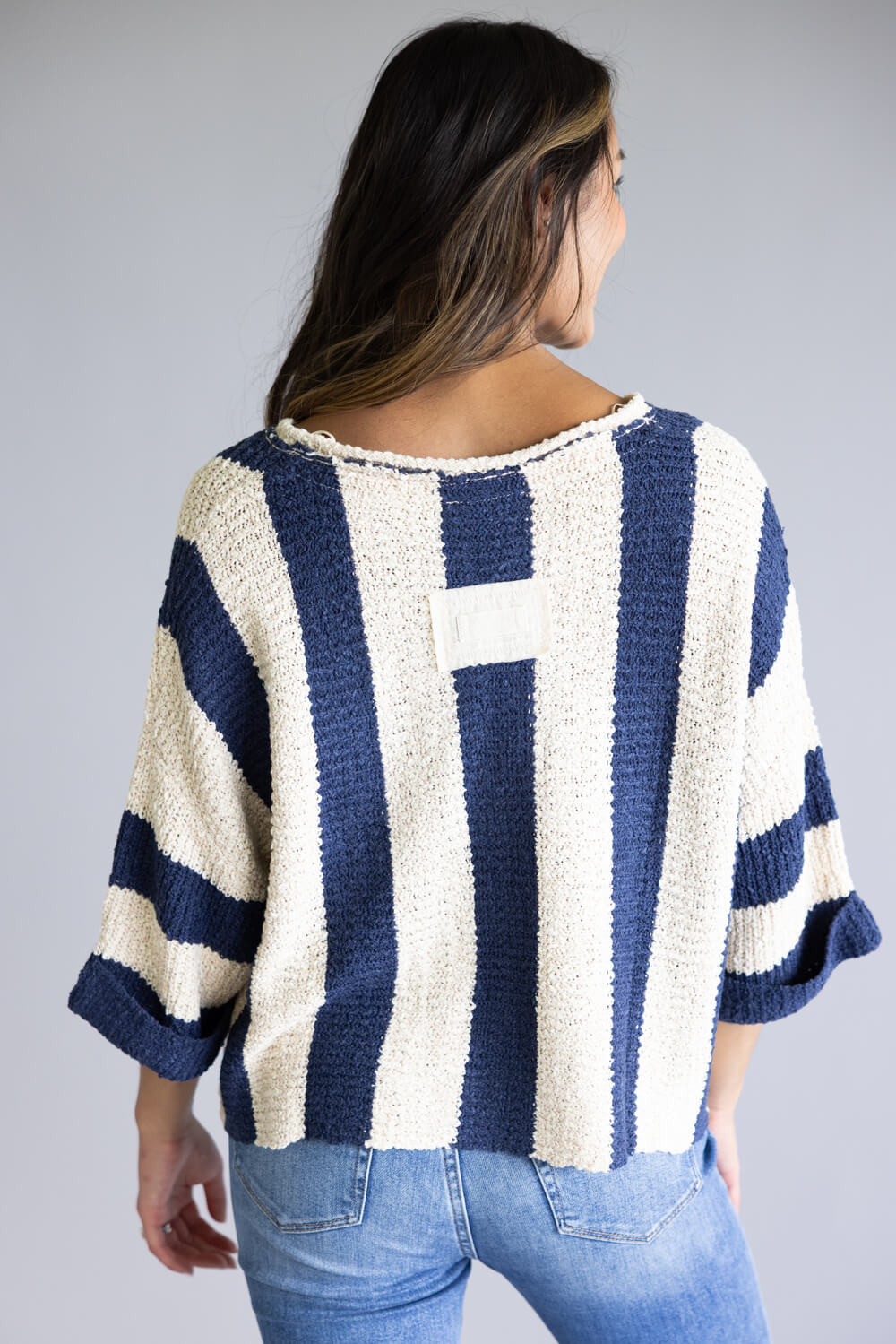 トップス GODT Illa Illa Vertical Stripe Quarter Sleeve Top for Women in Navy
