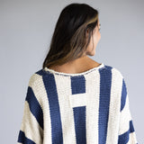 Illa Illa Vertical Stripe Quarter Sleeve Top for Women in Navy