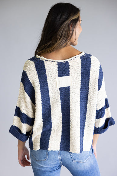 Illa Illa Vertical Stripe Quarter Sleeve Top for Women in Navy