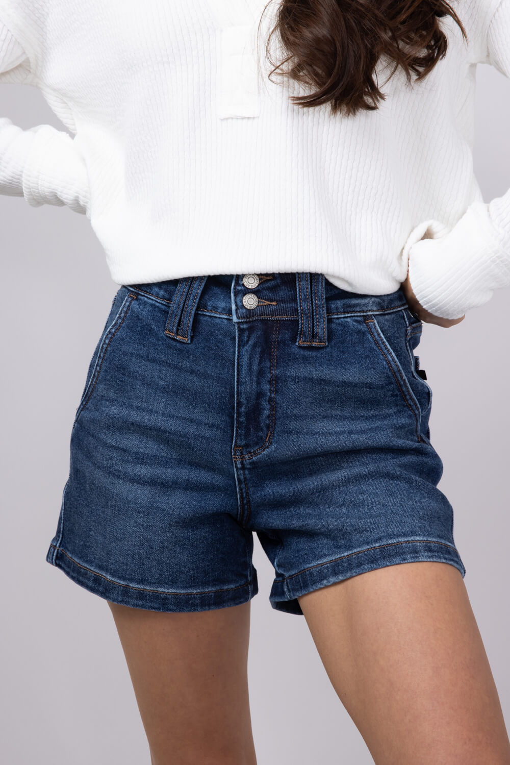 Judy Blue High Rise Double Button Waistband Denim Shorts for Women