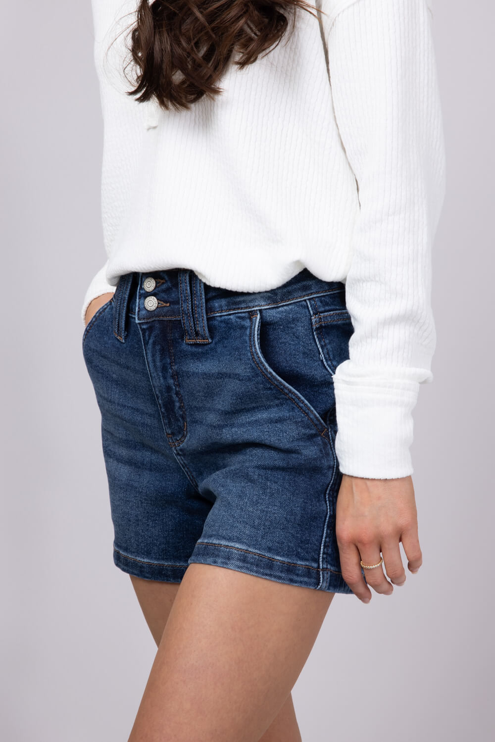 Judy Blue High Rise Double Button Waistband Denim Shorts for Women