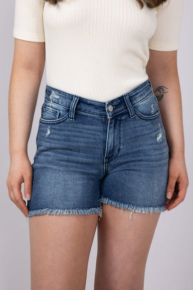 Judy Blue High Rise V-Front Fray Hem Denim Shorts for Women
