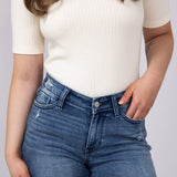 Judy Blue High Rise V-Front Fray Hem Denim Shorts for Women