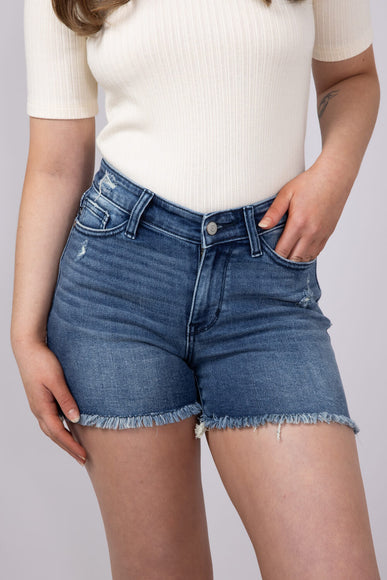Judy Blue High Rise V-Front Fray Hem Denim Shorts for Women