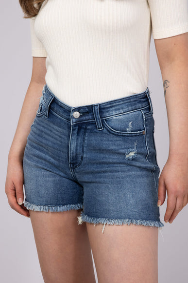 Judy Blue High Rise V-Front Fray Hem Denim Shorts for Women